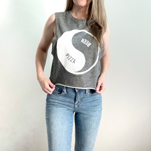 THE LAUNDRY ROOM Pizza and Beer gray and white cropped sweatshirt muscle tank - Picture 1 of 10
